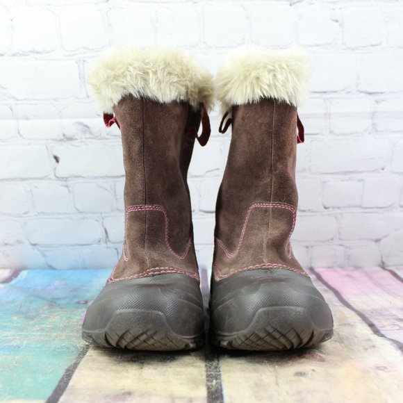 The North Face Girls Heat Seeker Brown Leather Faux Fur Winter Snow Boots Size 4 - Picture 4 of 9